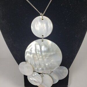 Women's 34" Polished Silver-tone Beaded Necklace & Drop Circle Seashell Pendant